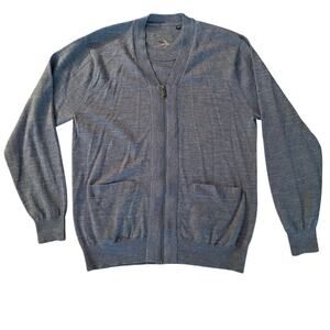 ORVIS full zip 100% merino wool gray long sleeve men's cardigan sweater top